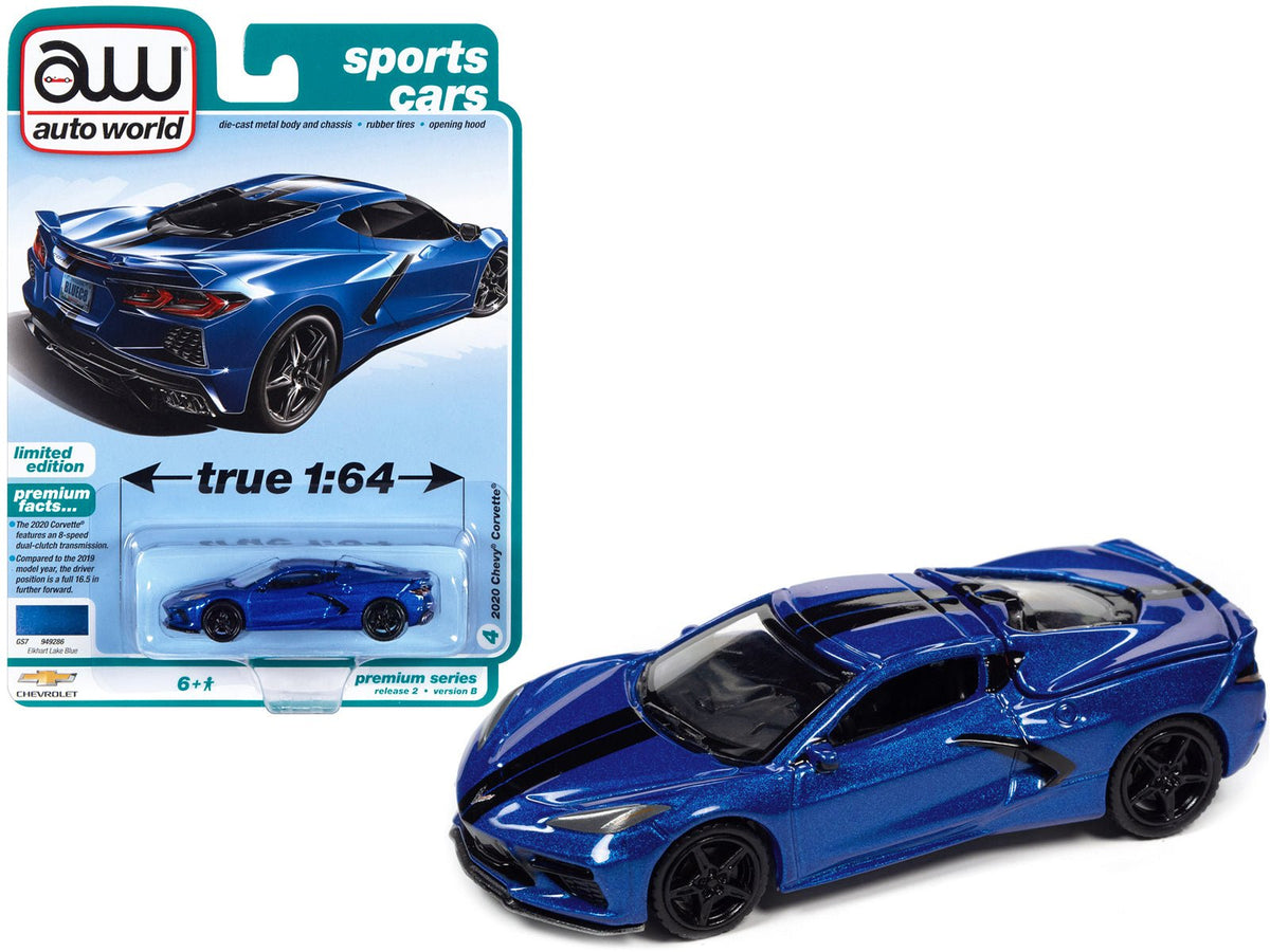 2020 Chevrolet Corvette Elkhart Lake Blue Metallic "Sports Cars" Limited Edition 1/64 Diecast Model Car by Auto World free shipping USA