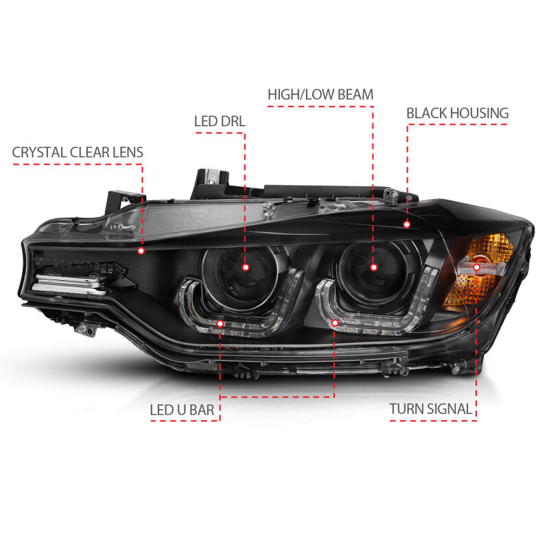 Anzo 2012-2015 BMW 3 Series Projector Headlights w/ U-Bar Black
