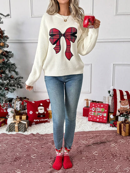 Christmas Bow Dropped Shoulder Sweater