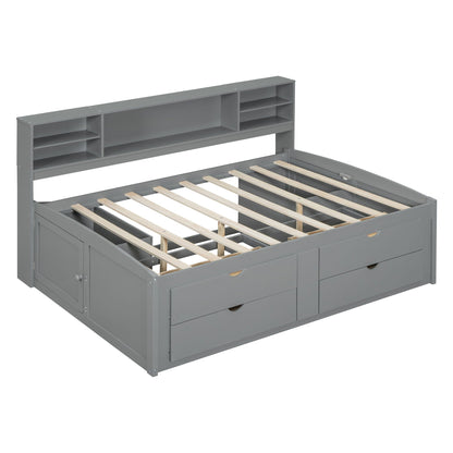 Daybed With 2 Bedside Cabinets, Upper Shelves And 4 Drawers