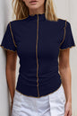 Basic Bae Contrast Trim Mock Neck Short Sleeve T-Shirt