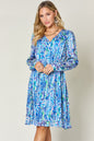 Printed Long Sleeve Drawstring Dress