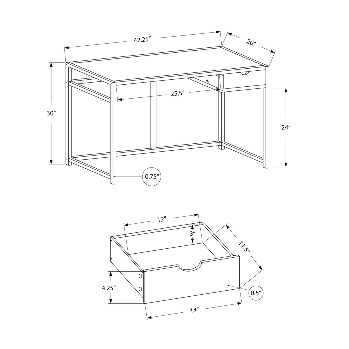 Computer Desk For Home Office, Laptop, 1 Storage Drawer, Contemporary & Modern