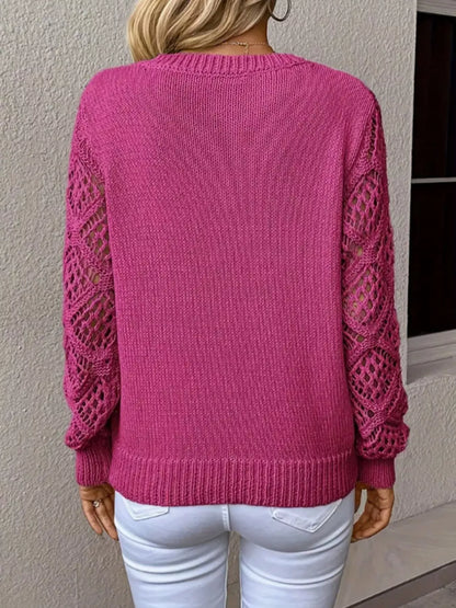 V-Neck Crochet Sleeve Sweater