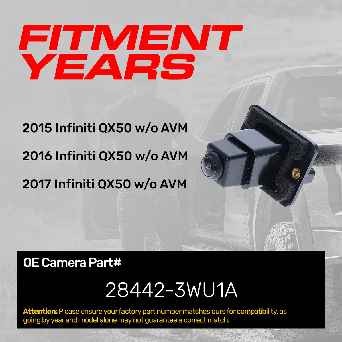Infiniti QX50 w/o AVM (2015-2017) OEM Replacement Backup Camera OE Part # 28442-3WU1A