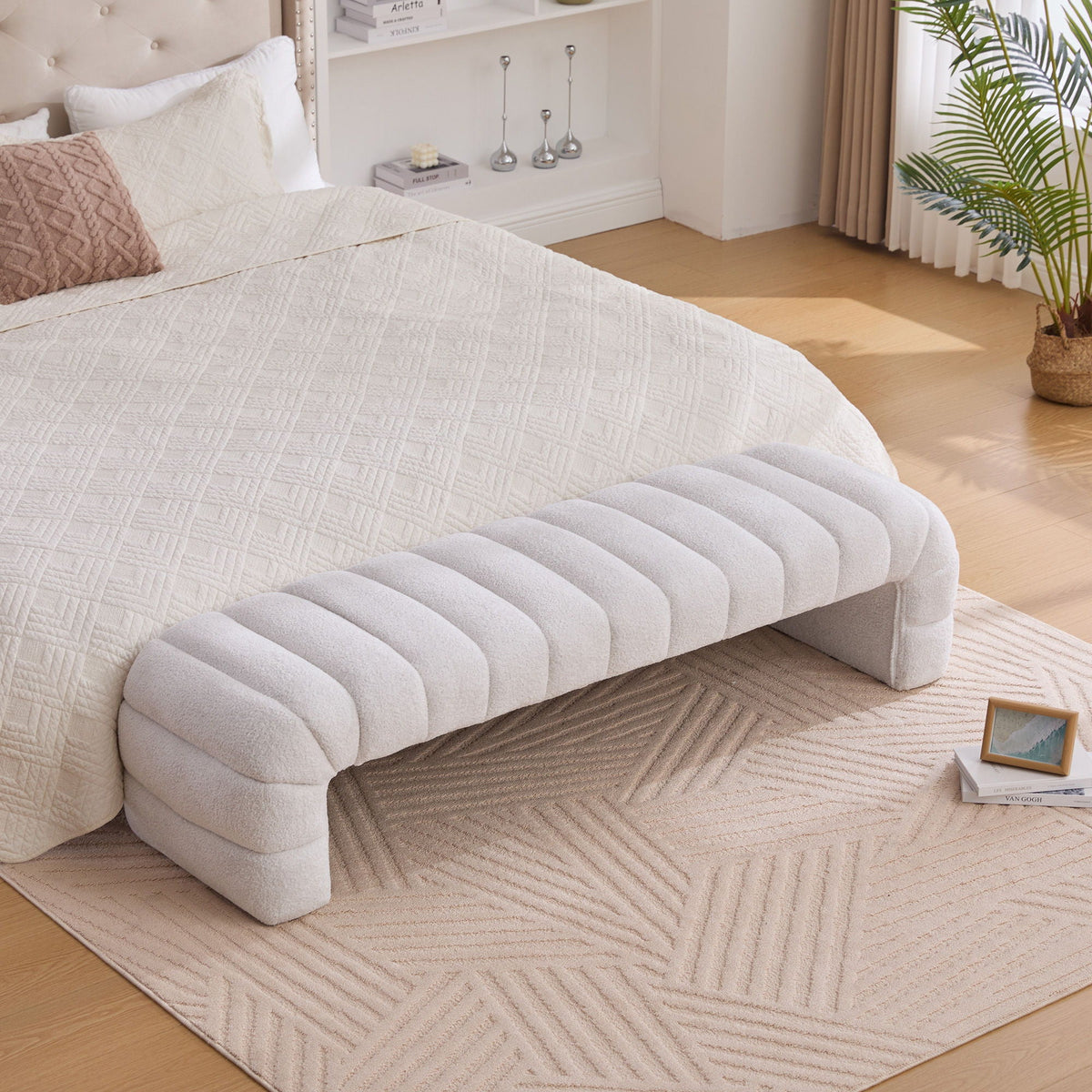 Modern Upholstered Armless Bed Bench With Channel Tufted Design