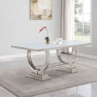 Antoine Rectangular 95-inch Glass Top Dining Table White