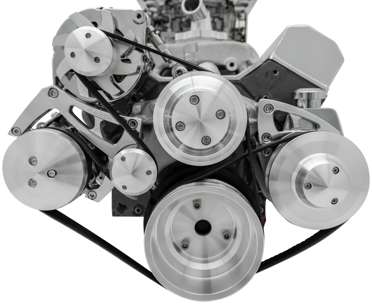 Small Block Chevy Serpentine Conversion - Chrome Accessories  AC & PS - 7176