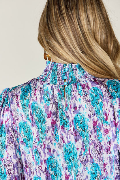 Semi-Sheer Smocked Top with Long Sleeves & Frills