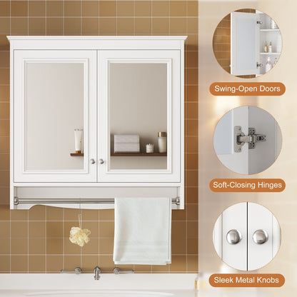 Modern Wall-Mounted Mirror Cabinet With Adjustable Shelves, Soft-Close Doors, High-Definition Mirror