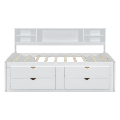 Daybed With 2 Bedside Cabinets, Upper Shelves And 4 Drawers