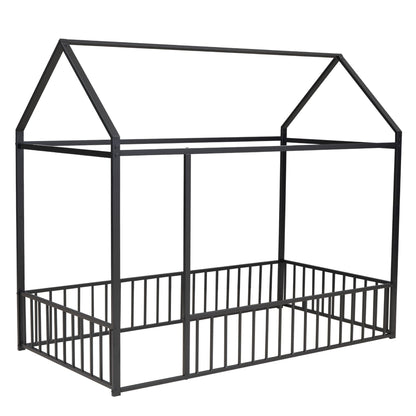 Metal Bed House Bed Frame With Fence