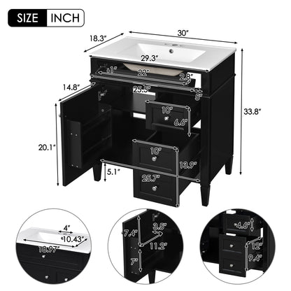 Bathroom Vanity With Top Sink, 2 Drawers & Tip Out Drawer