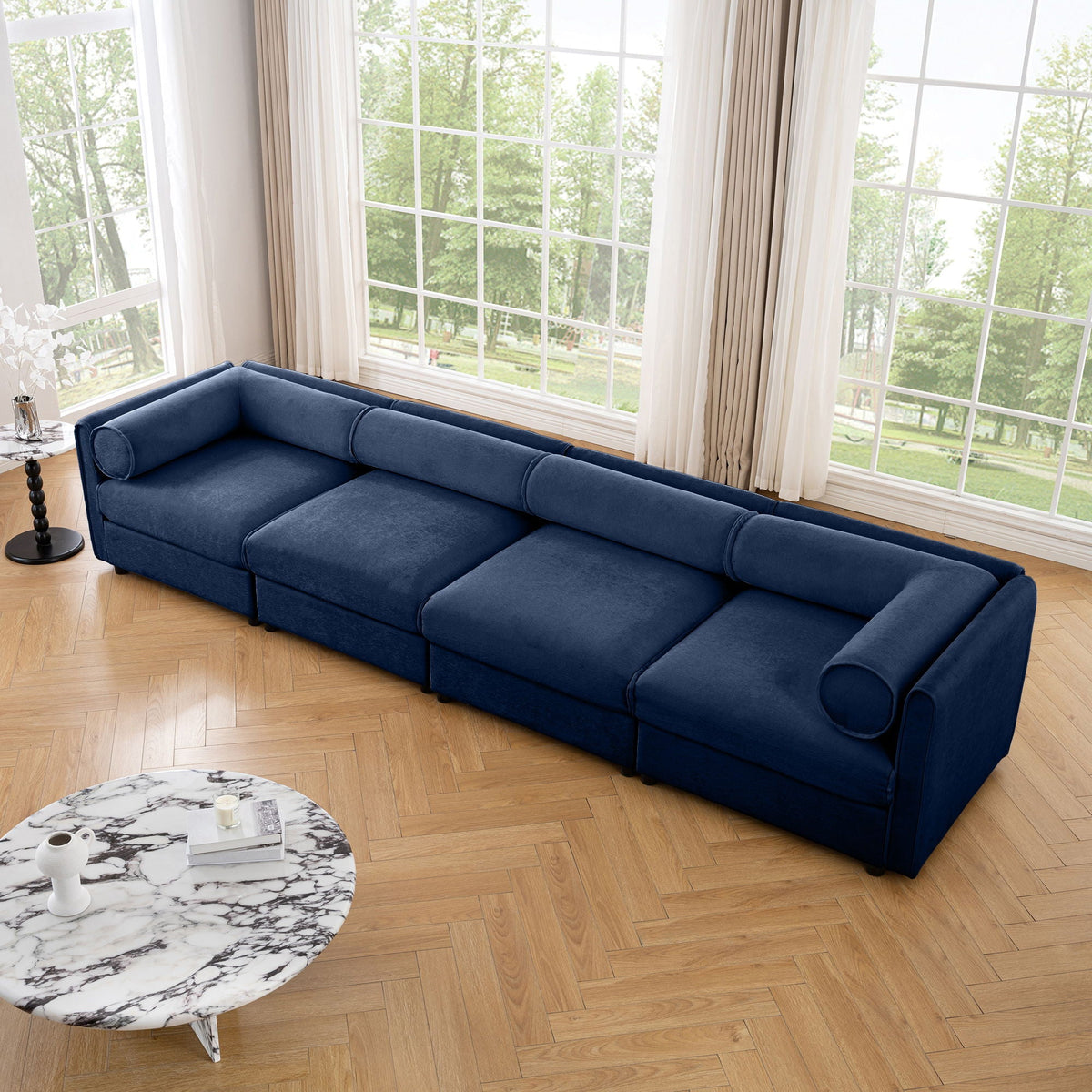 Stylish Sofa With Storage Seat And Cylindrical Backrest