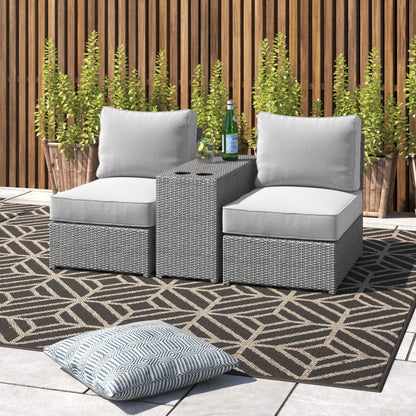 2 Person Wicker Conversation Set With Cushions, Weather Resistant