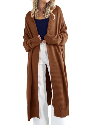 Danedvi Womens Long Cardigan Sweaters 2024 Fall Chunky Knit Oversized Slouchy Open Front Warm Coats with Pockets