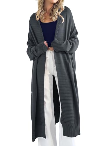 Danedvi Womens Long Cardigan Sweaters 2024 Fall Chunky Knit Oversized Slouchy Open Front Warm Coats with Pockets
