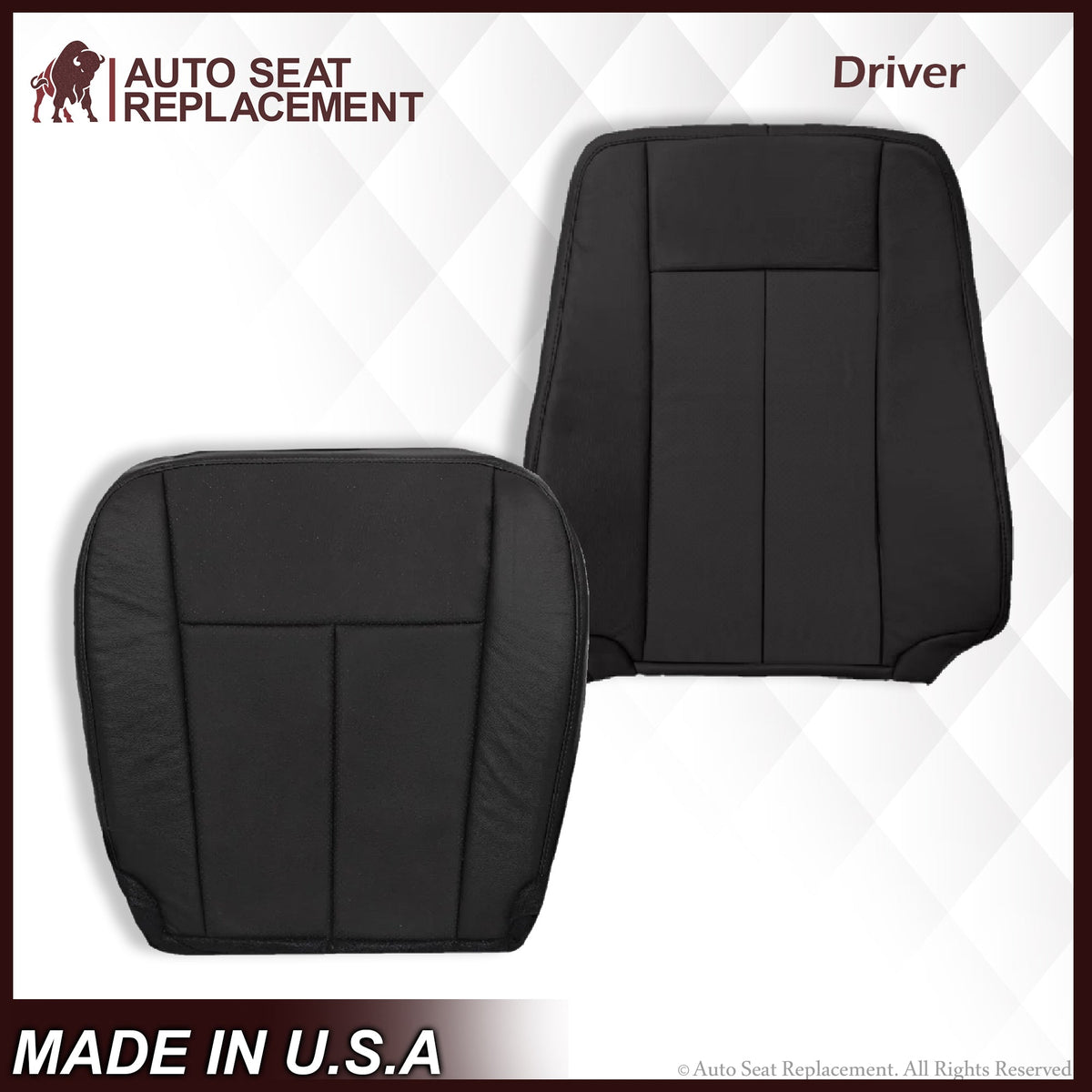 2007-2014 Ford Expedition Driver and Passenger SOLID Replacement Seat Cover in BLACK Leather or Vinyl