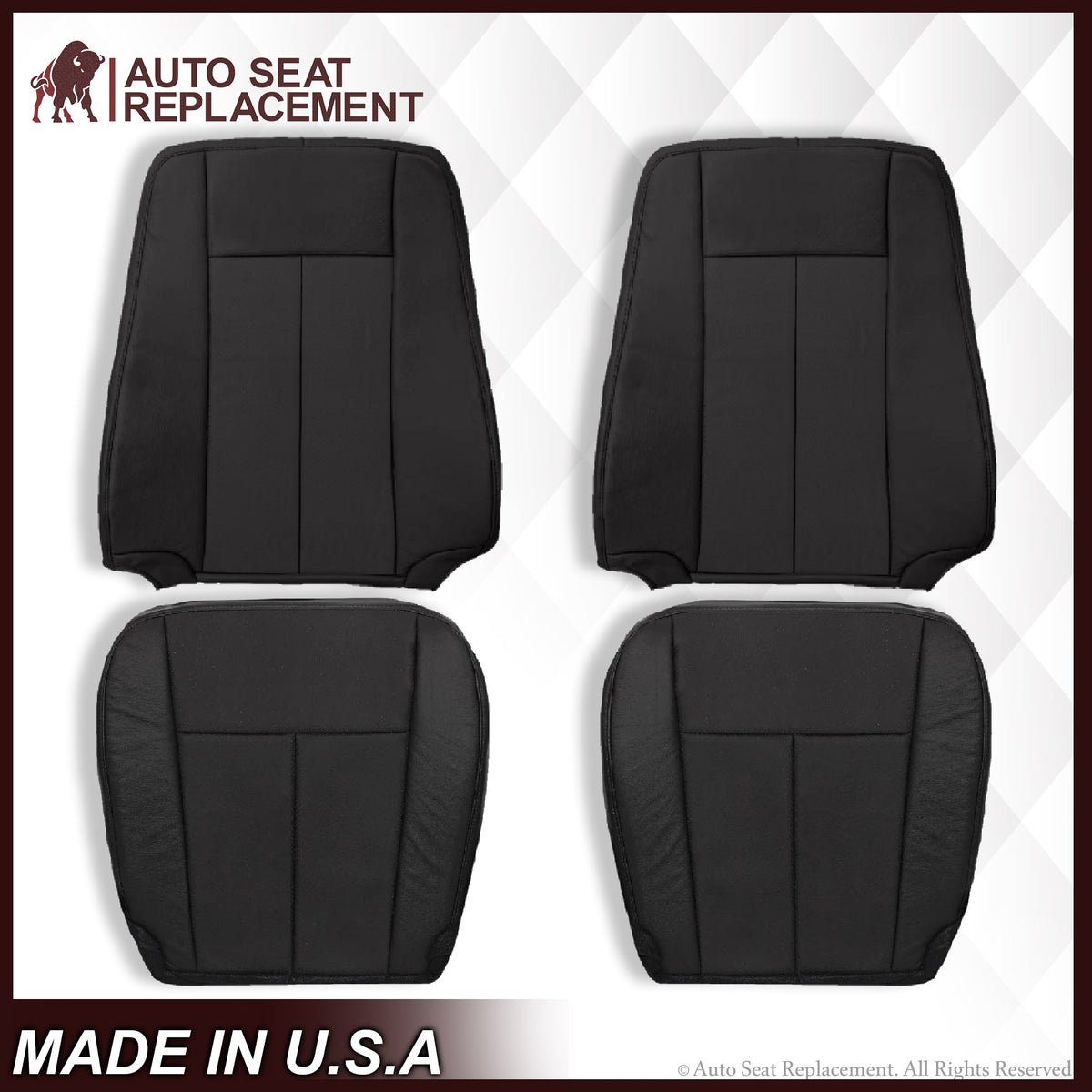 2007-2014 Ford Expedition Driver and Passenger SOLID Replacement Seat Cover in BLACK Leather or Vinyl