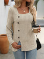 Striped Button-Up Square Neck Top