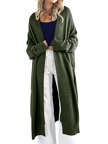 Danedvi Womens Long Cardigan Sweaters 2024 Fall Chunky Knit Oversized Slouchy Open Front Warm Coats with Pockets