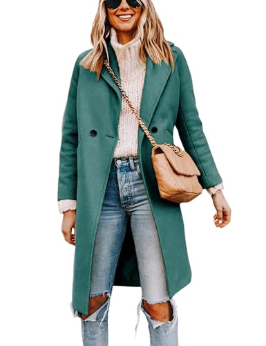 Blue Coat - Tanming Womens Notch Lapel Double Breasted Wool Blend Mid Long Pea Trench Coat