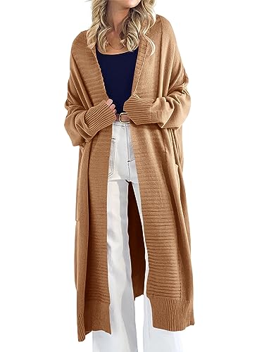 Danedvi Womens Long Cardigan Sweaters 2024 Fall Chunky Knit Oversized Slouchy Open Front Warm Coats with Pockets