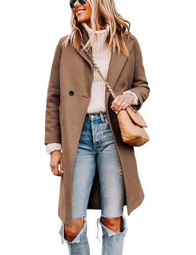 Blue Coat - Tanming Womens Notch Lapel Double Breasted Wool Blend Mid Long Pea Trench Coat