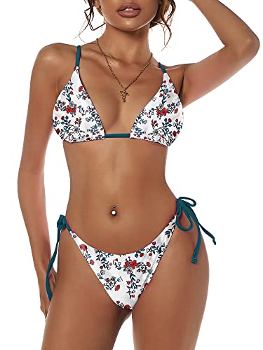 Bright Swimwear - Women's Triangle Bikini Floral String Bikini Set Two Piece Swimsuit Bathing Suits