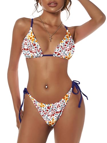 Bright Swimwear - Women's Triangle Bikini Floral String Bikini Set Two Piece Swimsuit Bathing Suits