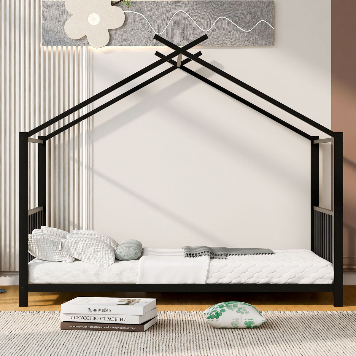 Metal House Platform Bed With Modern Design And Durable Frame