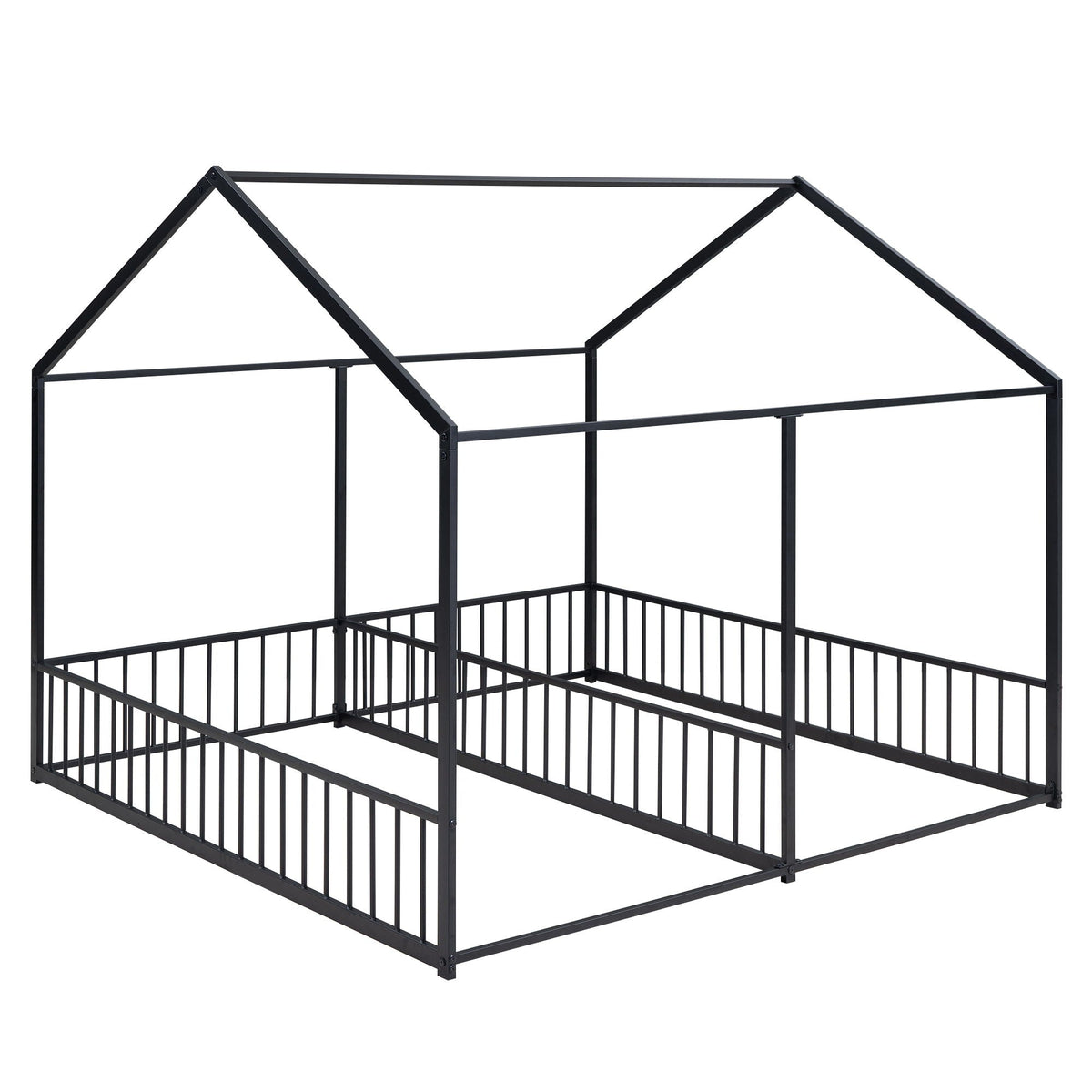 House Platform Beds, 2 Shared Beds, Metal Frame With Guardrails