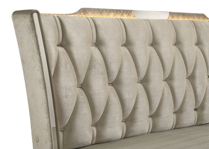 Lorient Queen LED Upholstered Wingback Bed Ivory and Camel