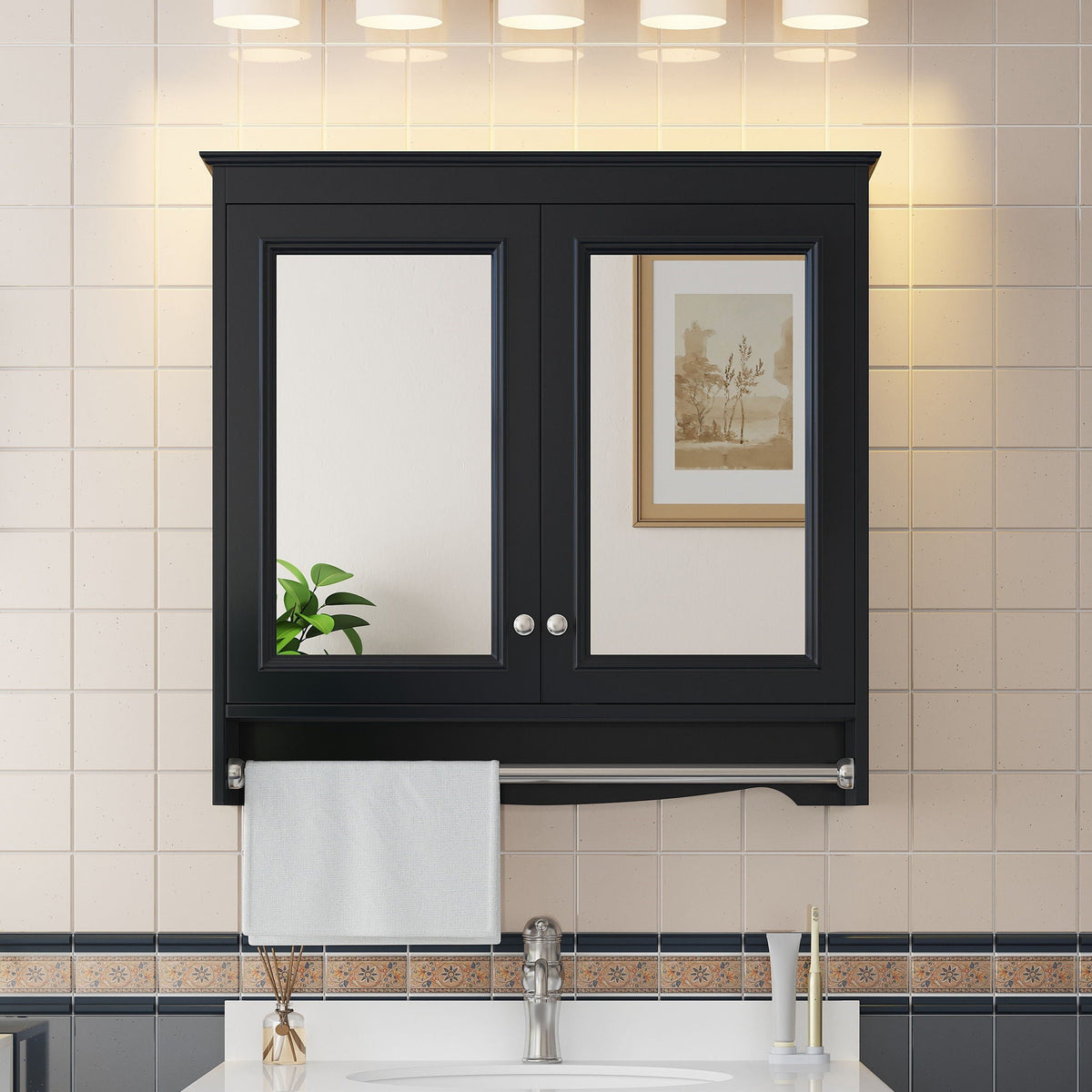 Modern Wall-Mounted Mirror Cabinet With Adjustable Shelves, Soft-Close Doors, High-Definition Mirror