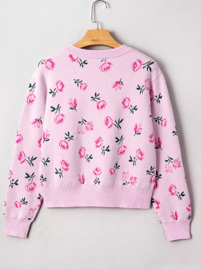 Floral Drop Shoulder Cropped Sweater