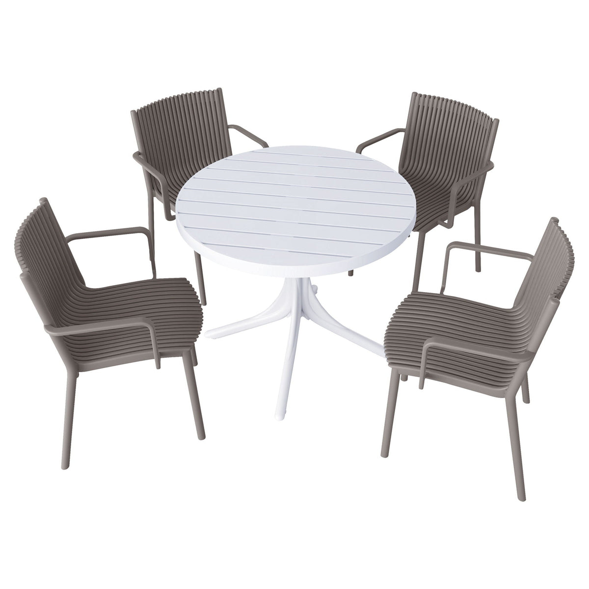 4 Modern Stackable Plastic Armchair Matched With Round Table