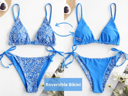 Bright Swimwear - Women's Triangle Bikini Floral String Bikini Set Two Piece Swimsuit Bathing Suits