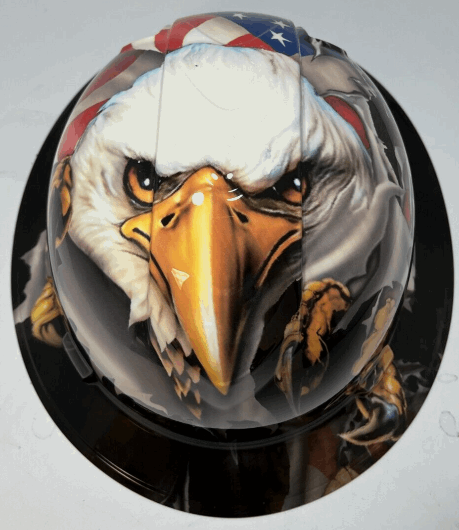 Full Brim Hard Hat Hydro Dipped BAD ASS AMERICAN FLAG EAGLE