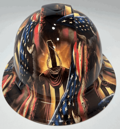 Full Brim Hard Hat Hydro Dipped CHRISTIAN REVEALED FLAG CROSS