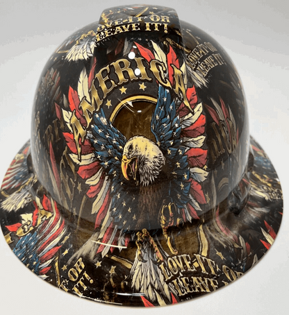 Full Brim Hard Hat Hydro Dipped AMERICA LOVE IT OR LEAVE IT