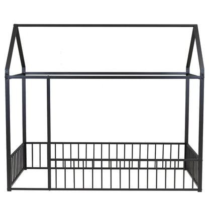 Metal Bed House Bed Frame With Fence