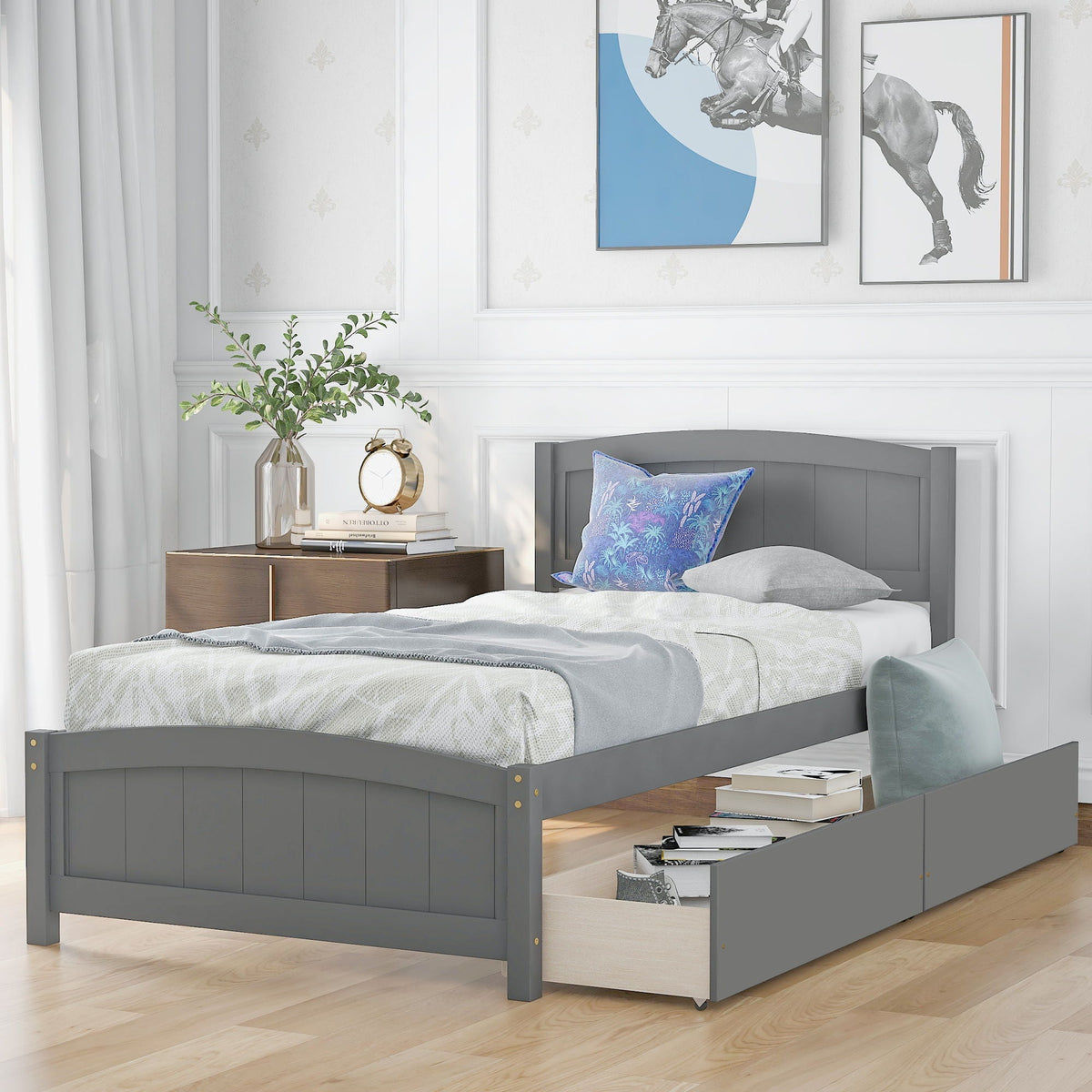 Platform Bed & Headboard, Footboard And Wood Slat Support