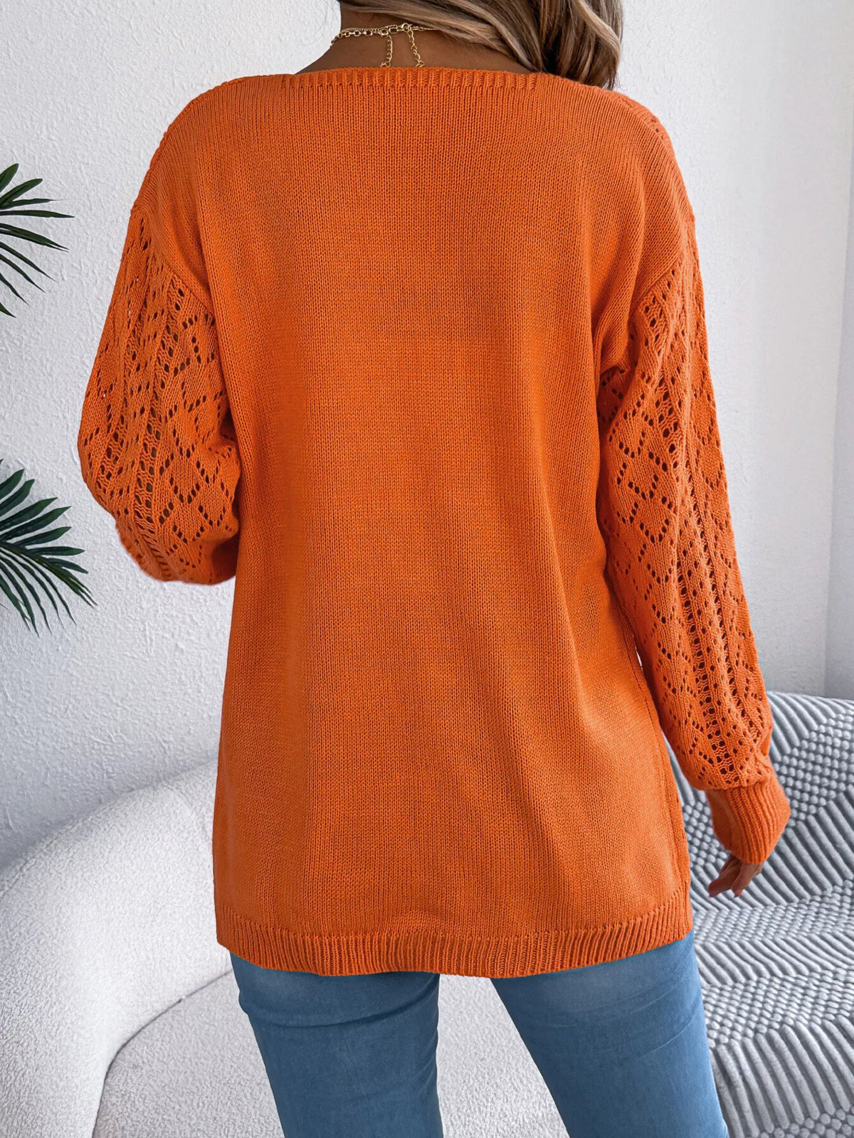 Openwork Open-Front Long Sleeve Cardigan