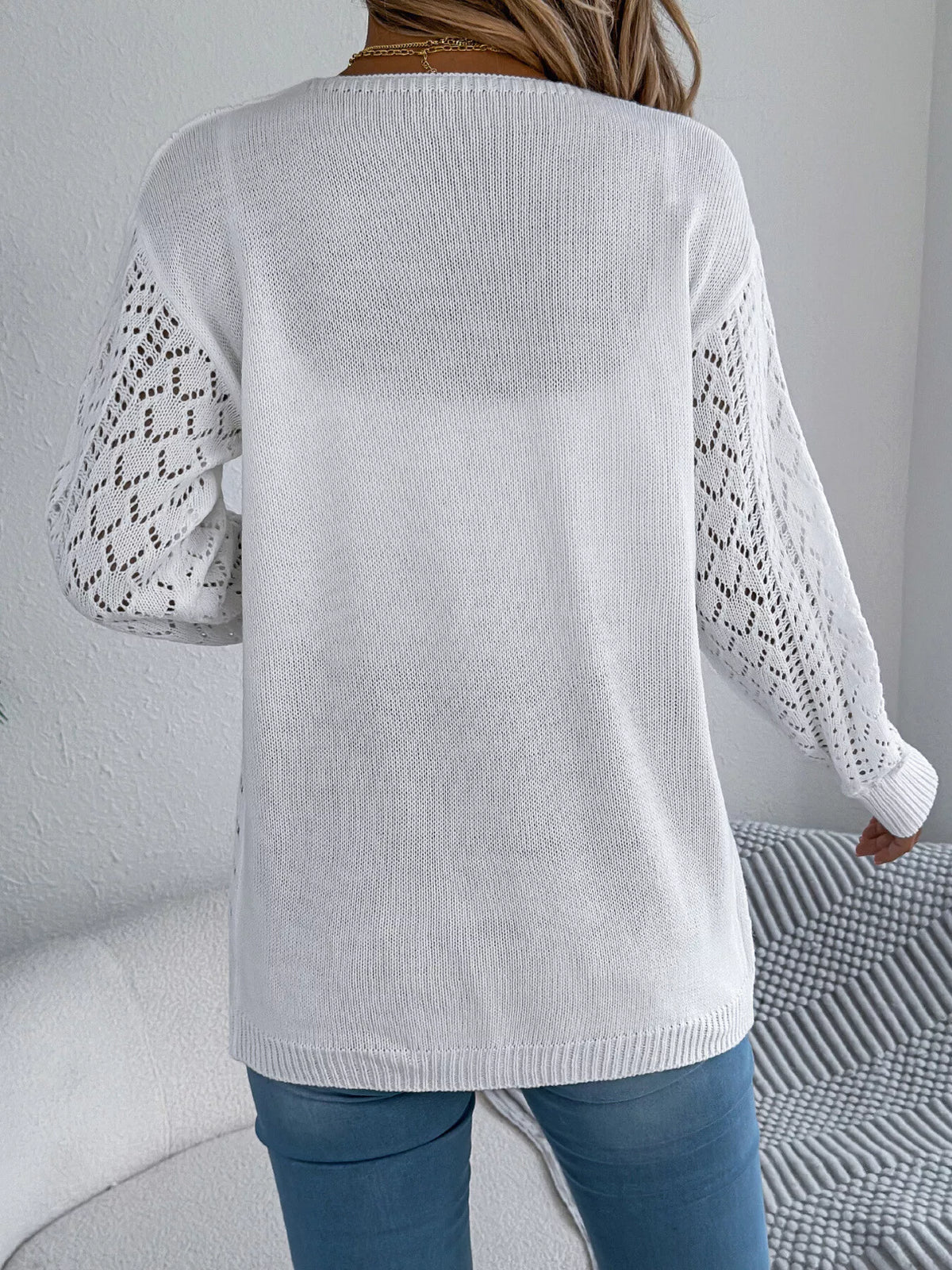Openwork Open-Front Long Sleeve Cardigan