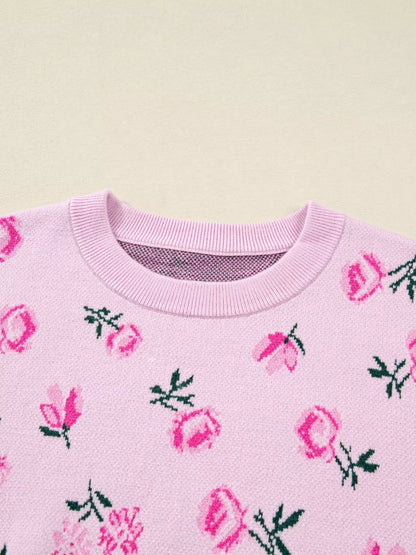 Floral Drop Shoulder Cropped Sweater