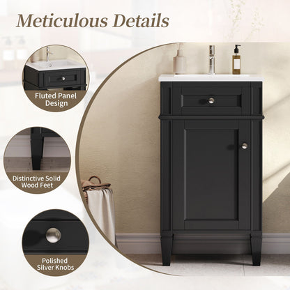 French Style Bathroom Vanity With Sink, Soft-Closing Door, Adjustable Shelf, Rectangular Design