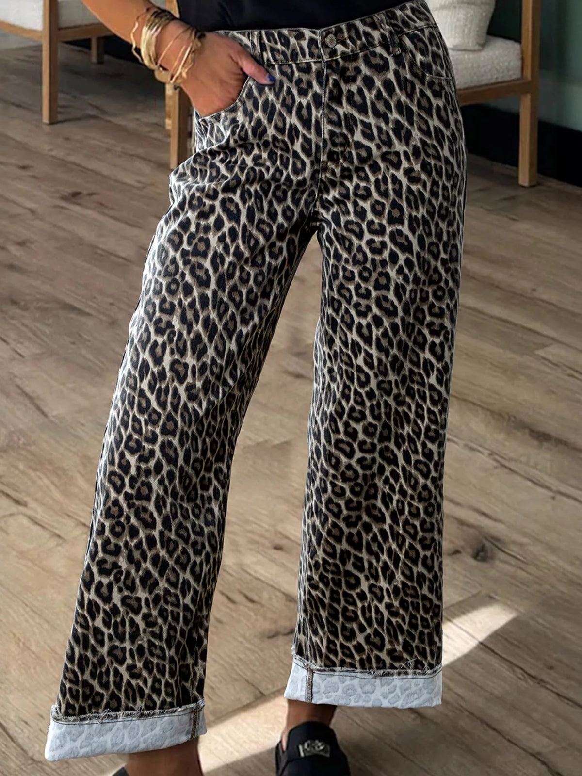 Leopard Straight Loose Leg Jeans