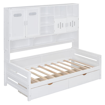 Daybed With All-In-One Cabinet And Shelf