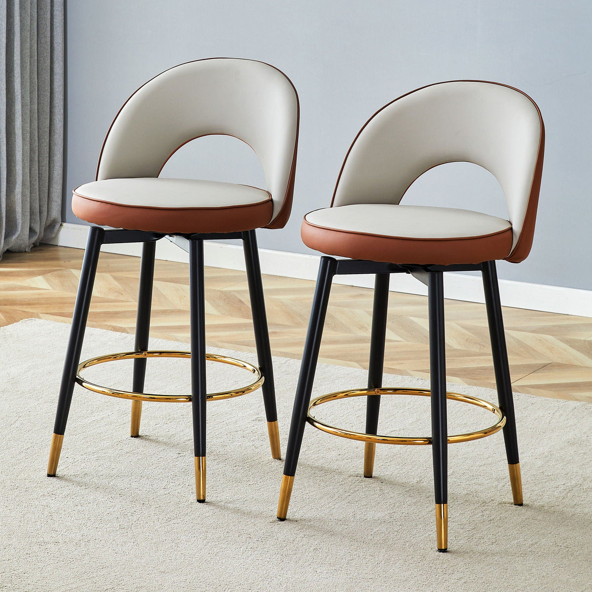 Upholstered Rotatable Bar Chair With Metal Legs For Dining Room