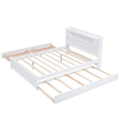Storage Platform Bed With LED Lights, 2 Drawers And Trundle